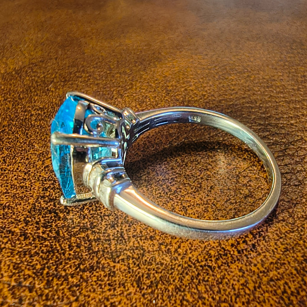 Sterling Silver Blue Topaz and Diamond Ring