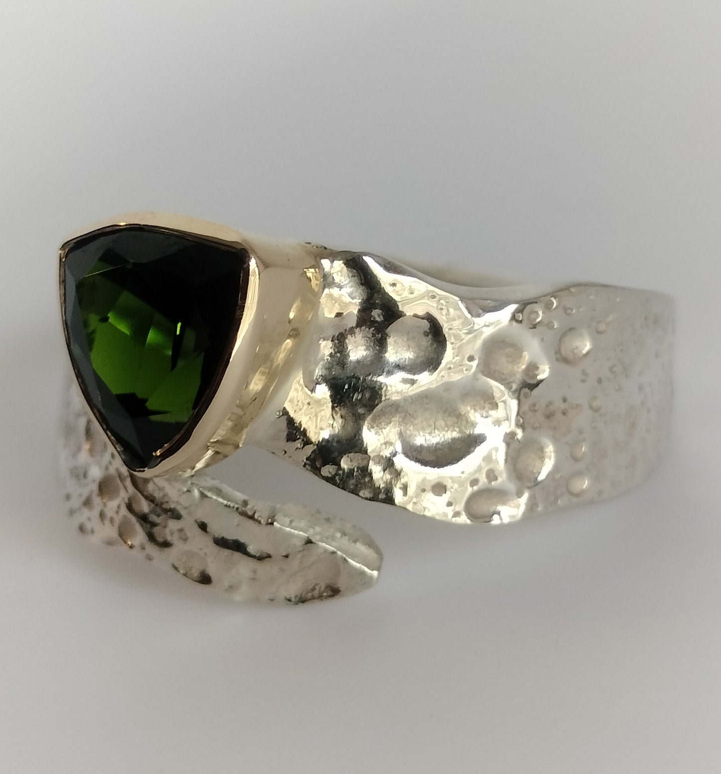 Sterling Silver and 14k Gold chrome Diopside Ring