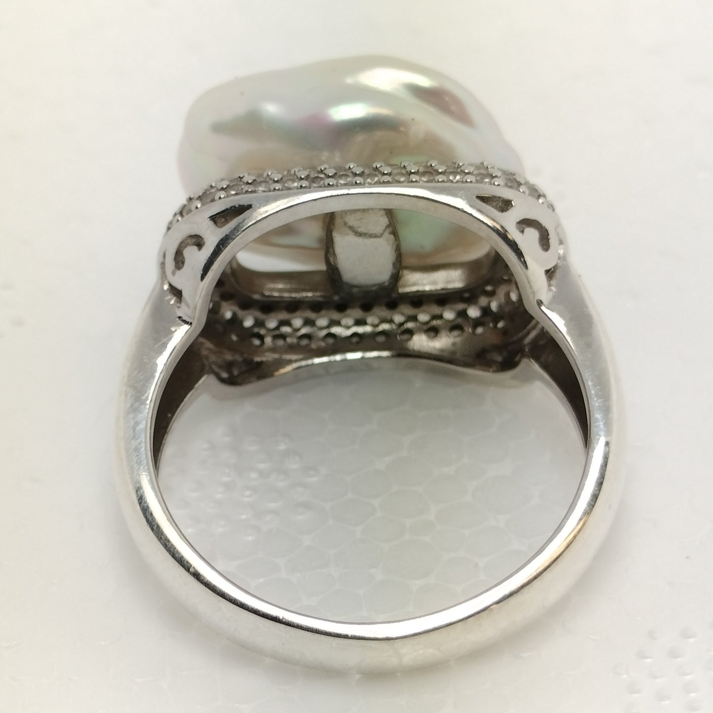 Sterling Silver Baroque Pearl and Cubic Zirconia Ring Ring