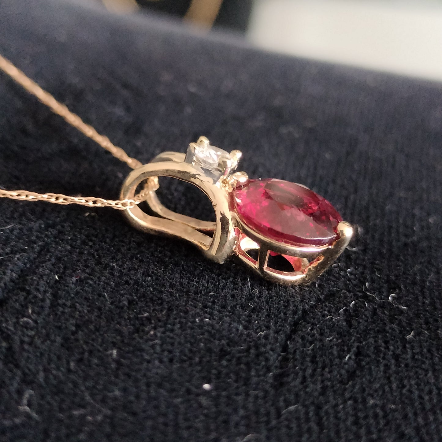 14k Gold Spinel and Diamond Pendant and Chain