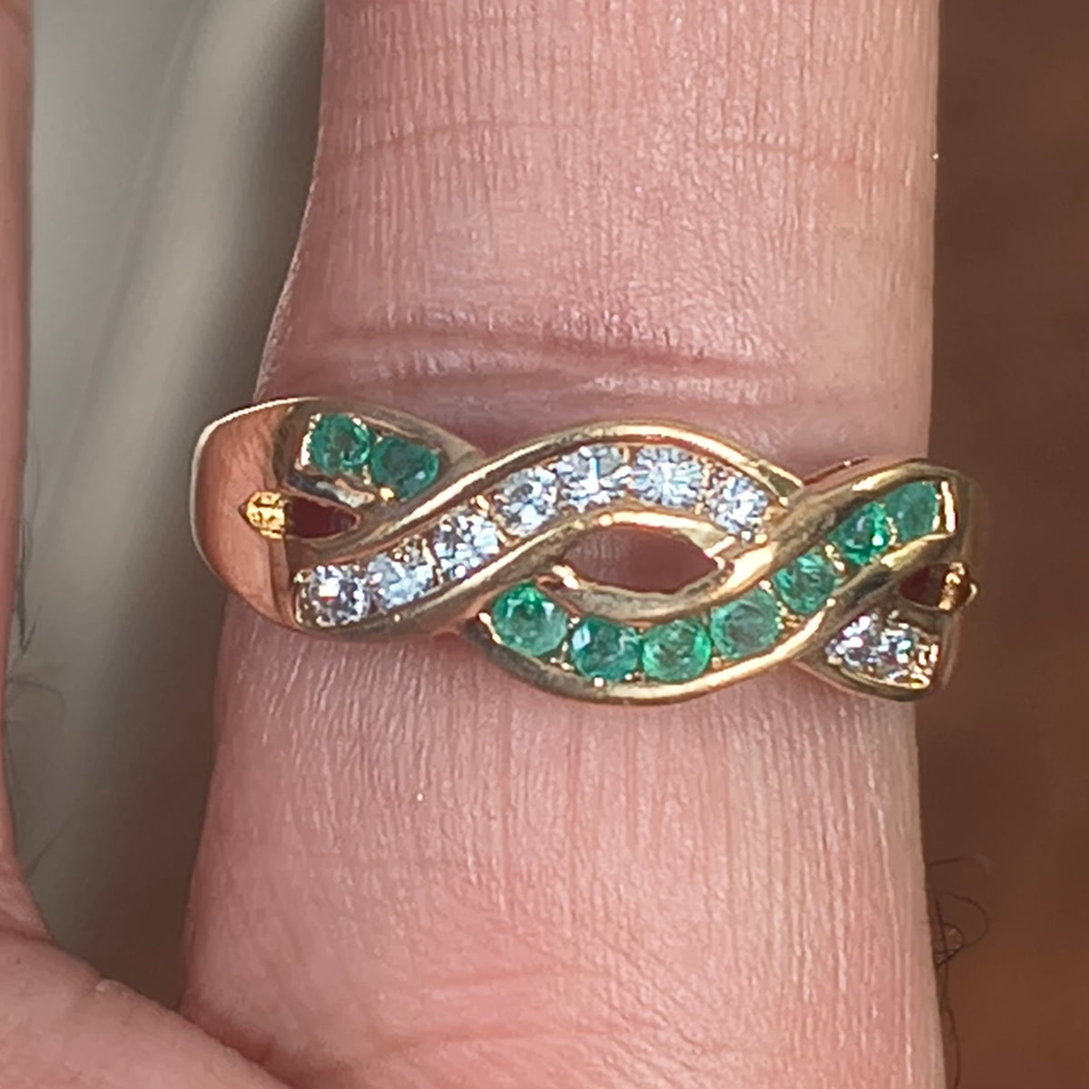 Sterling Silver Vermeil Emerald and Moissanite Ring