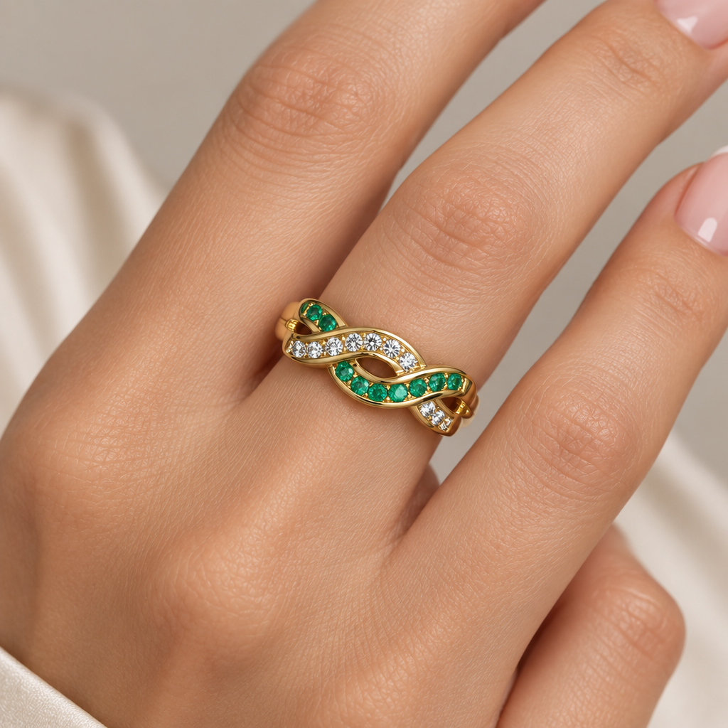 Sterling Silver Vermeil Emerald and Moissanite Ring