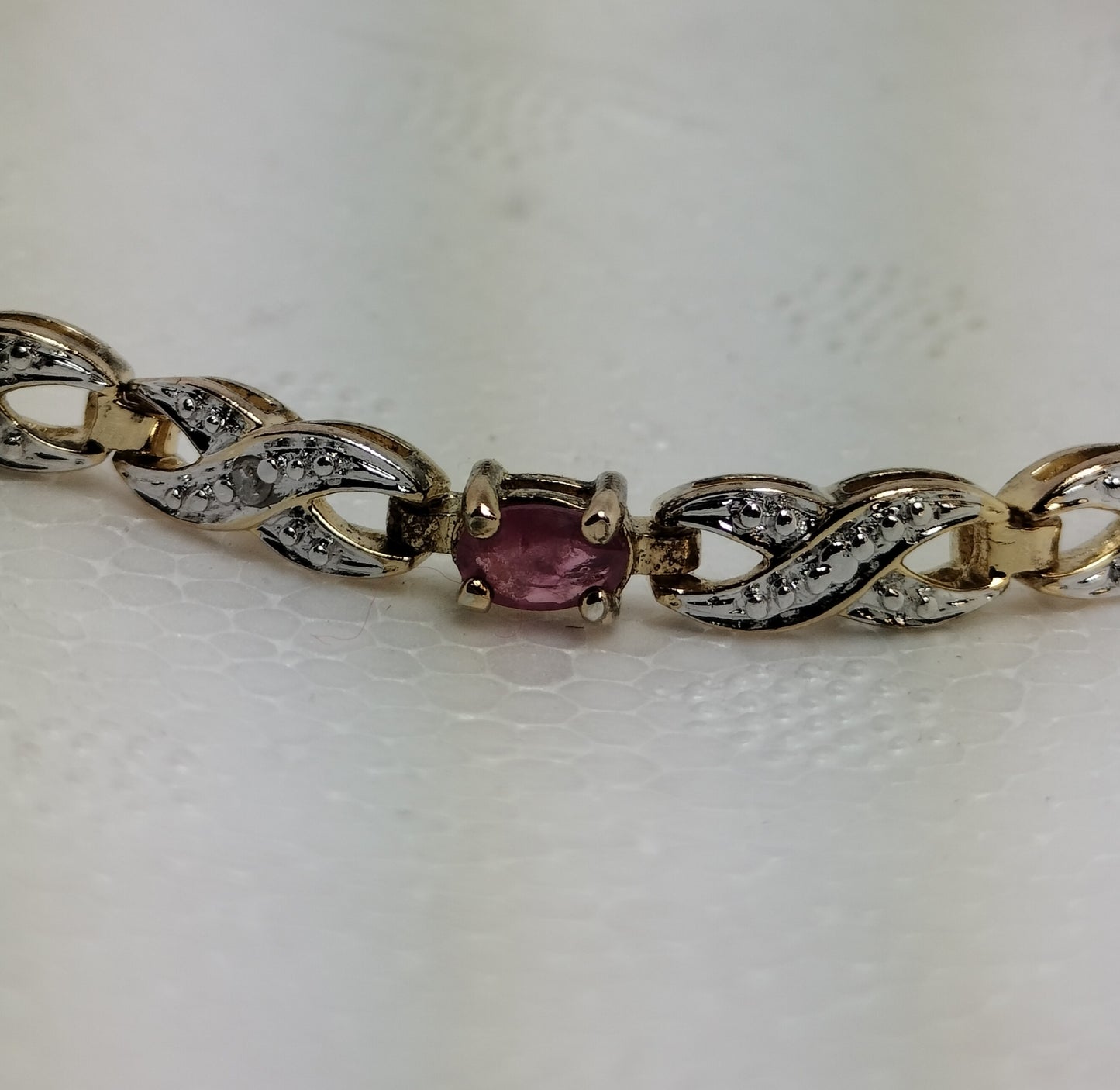 Sterling Silver Gold Plated Ruby and Diamond Tennis Bracelet