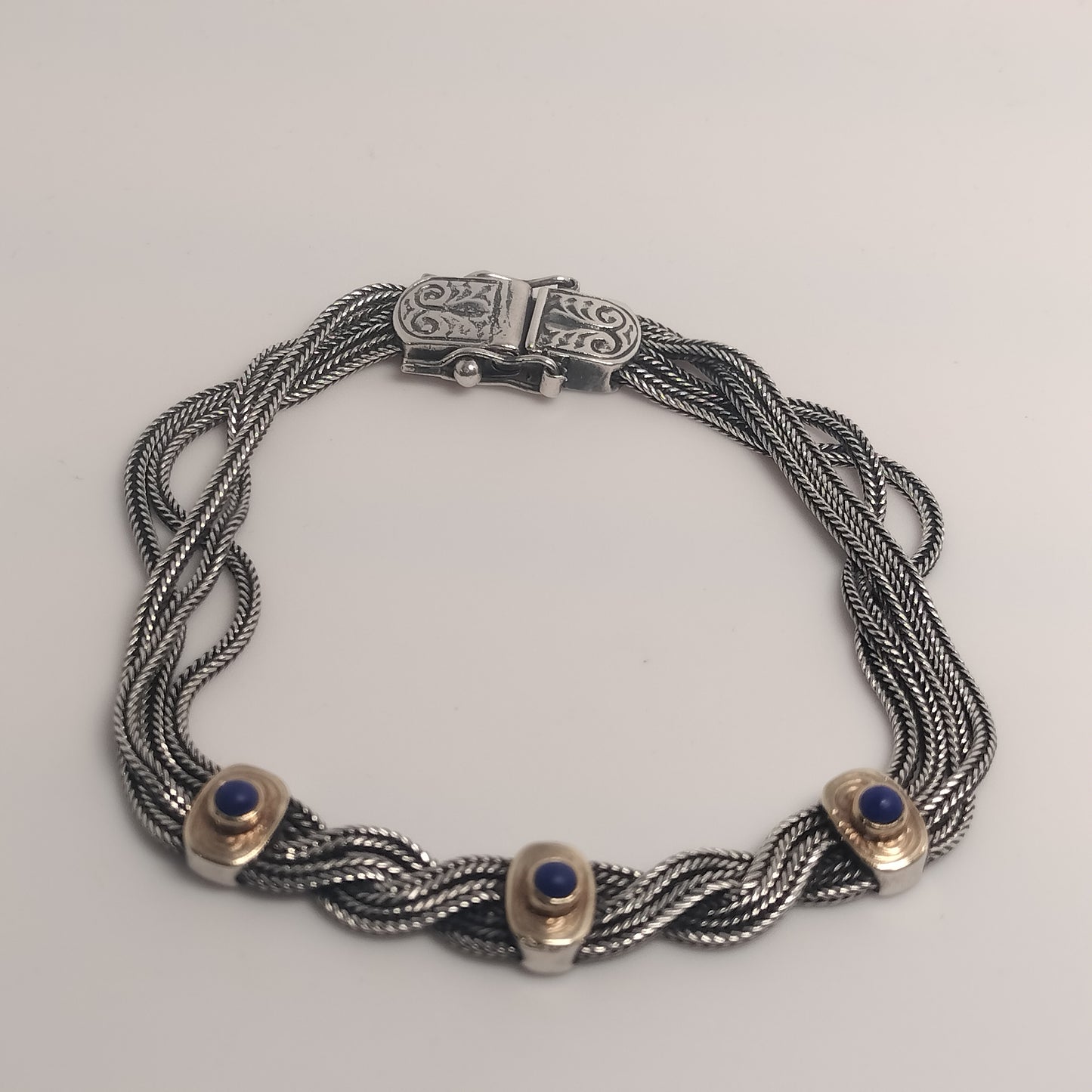 Sterling Silver, 22k Gold and Lapis Bracelet