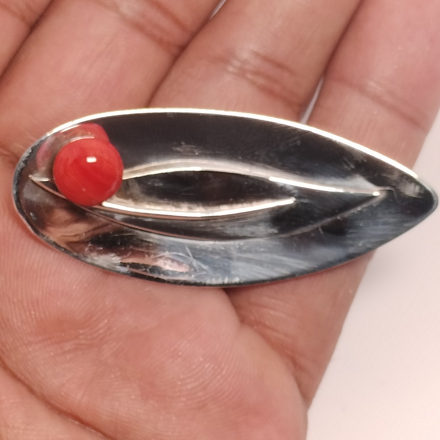 Sterling Silver and Coral Pin