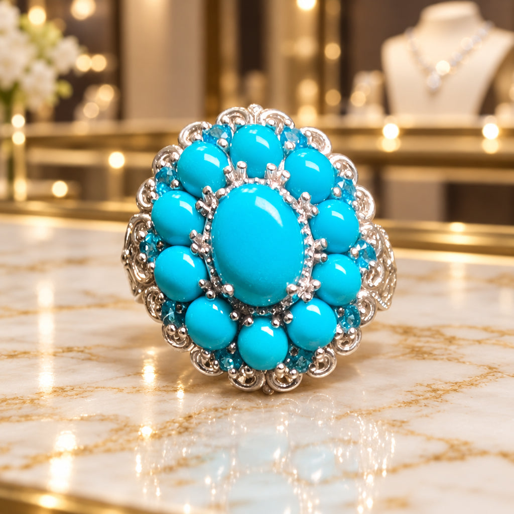 Sterling Silver Turquoise and Blue Topaz Ring
