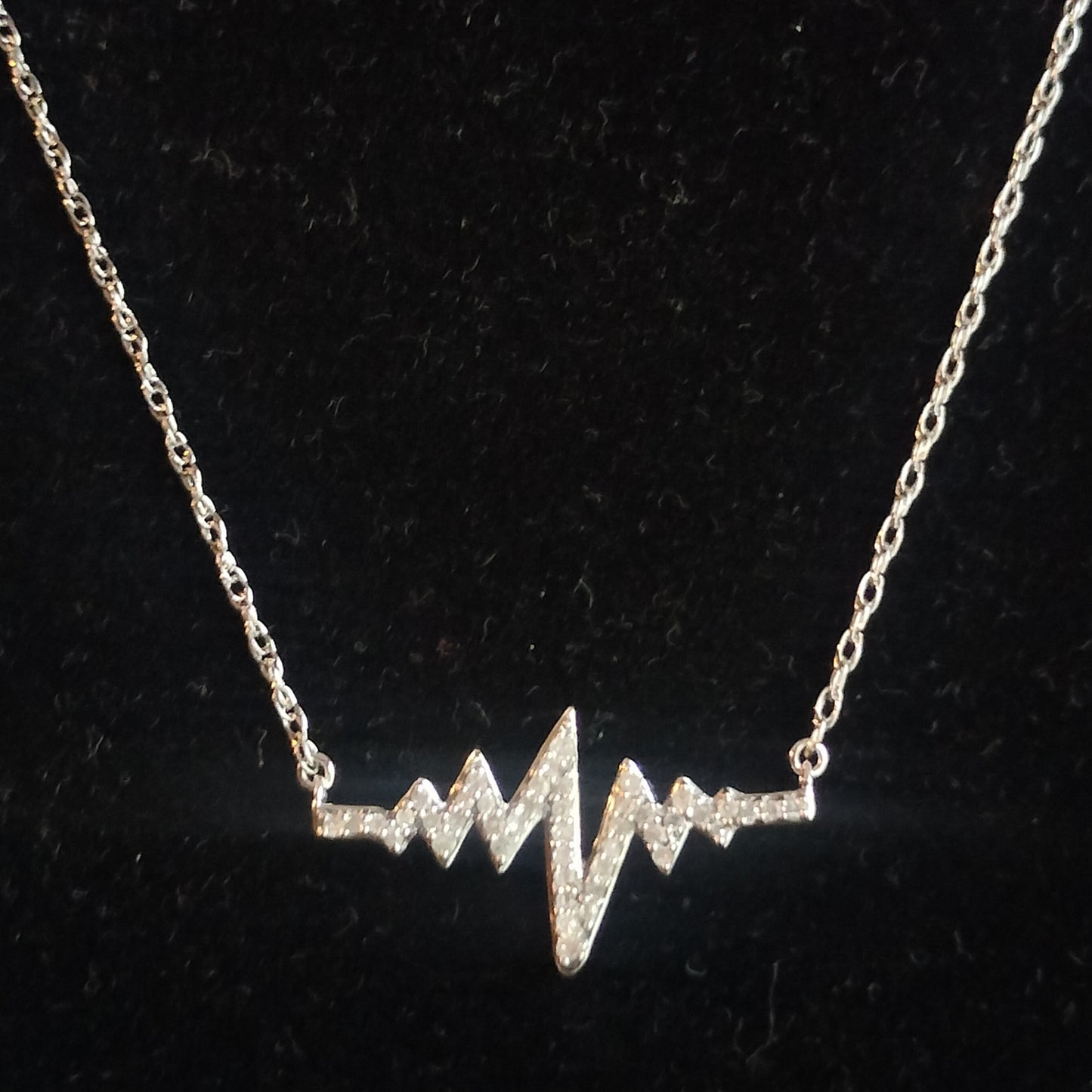 Sterling Silver Diamond Heartbeat Pendant and Chain