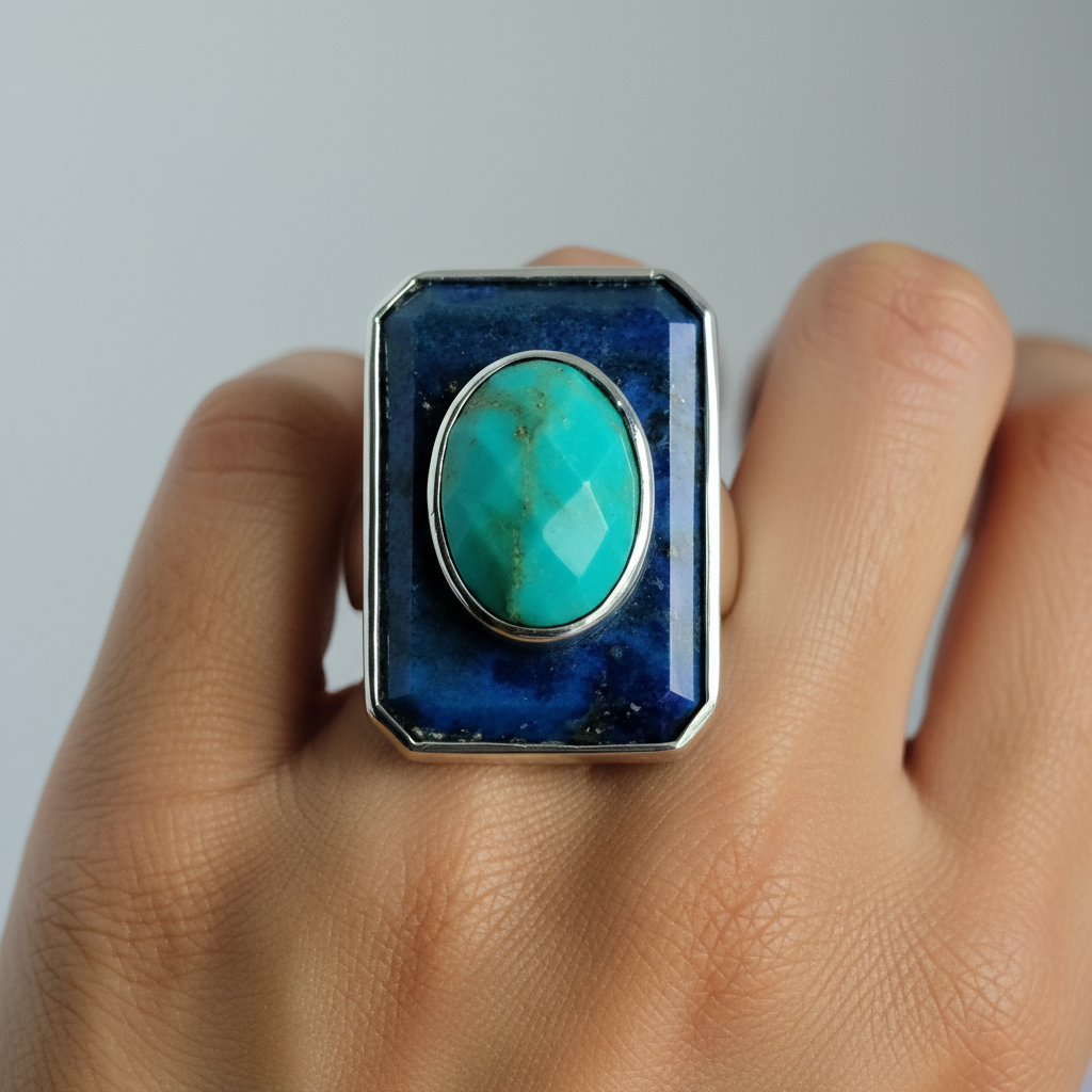 Sterling Silver Turquoise and Lapis Ring