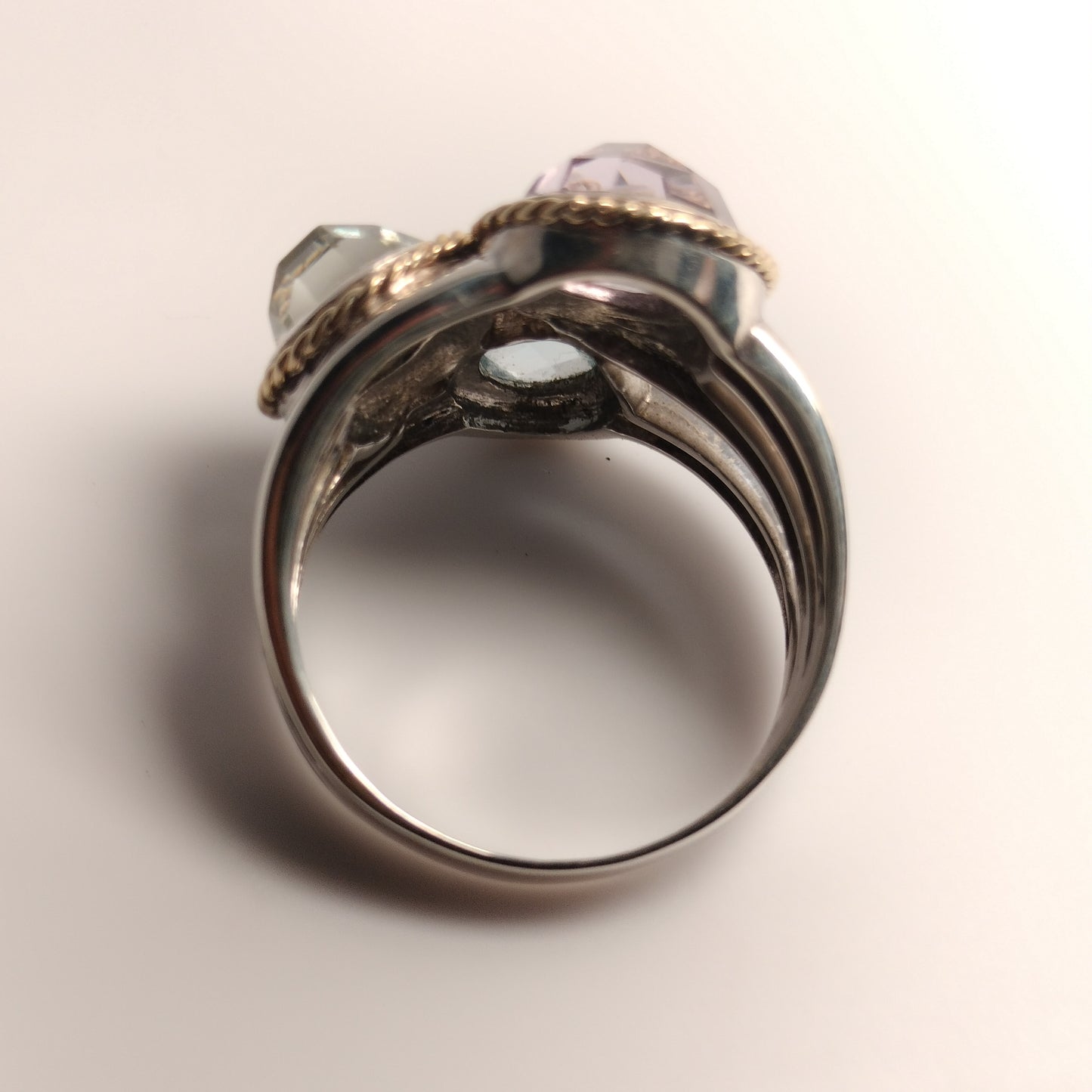 Sterling Silver 14k Gold Amethyst and Aquamarine Ring