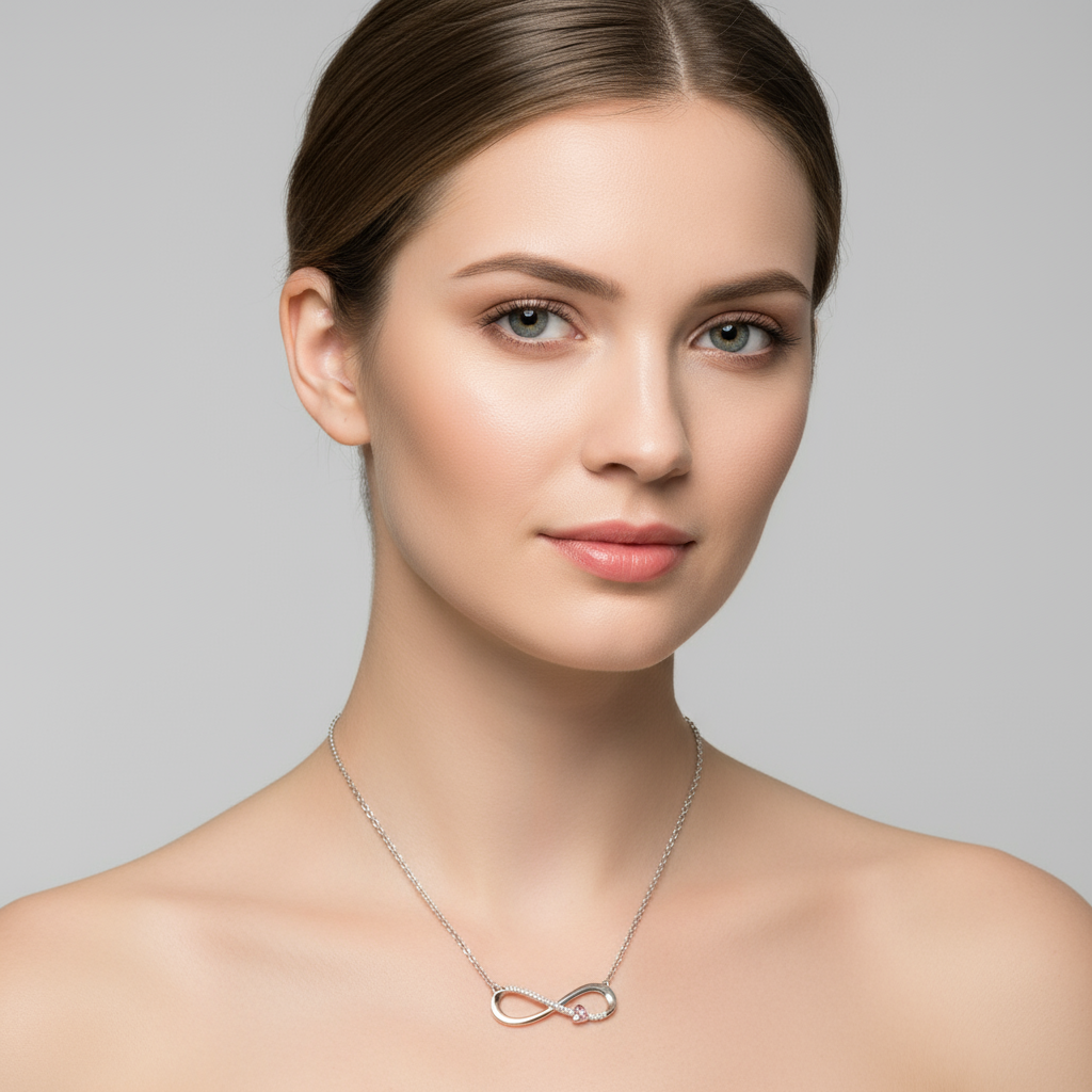 Sterling silver Diamond Infinity Pendant with 10k Rose Gold Heart and Silver Chain
