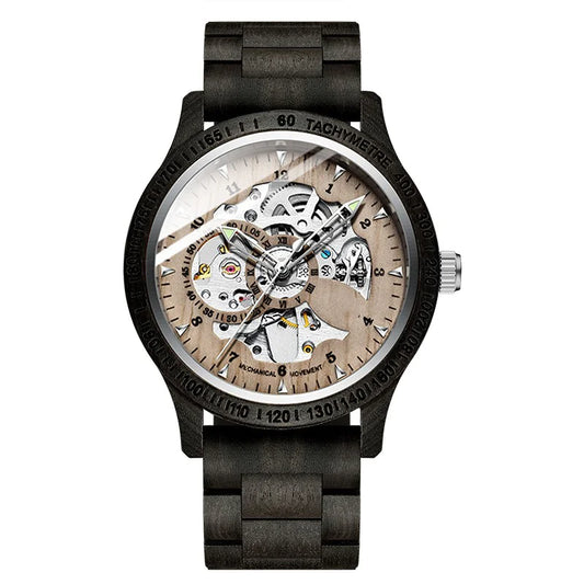 Sandalwood Skeleton Mechanical Watch